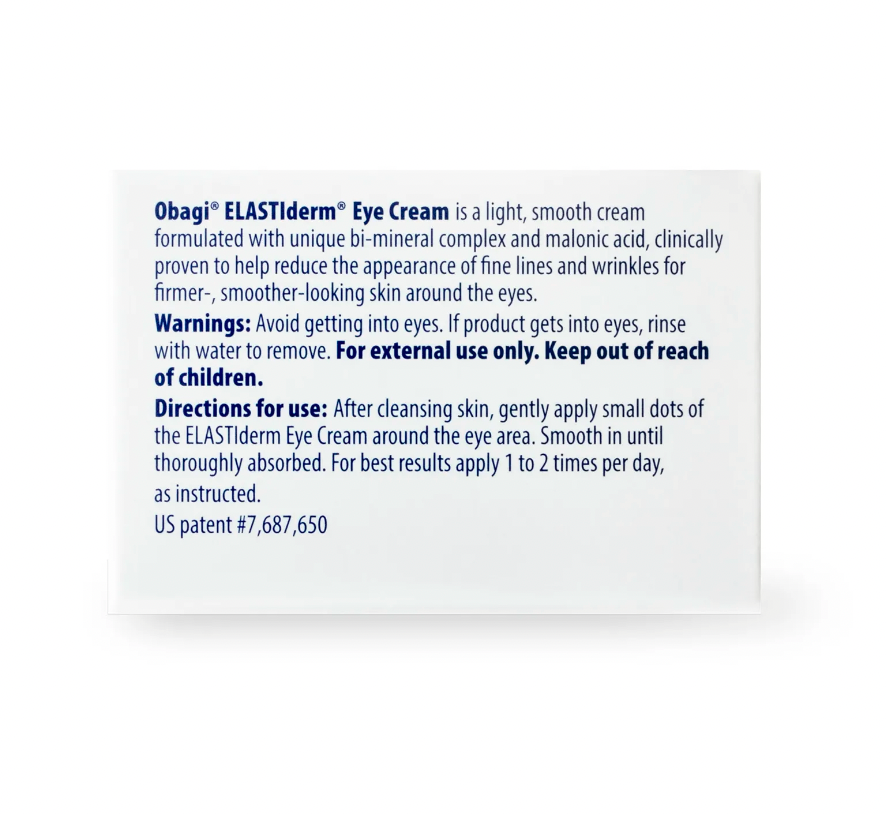Elastiderm Eye Cream back part of the box